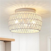 Rattan 3-Light White Ceiling Light Fixture