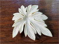 Carved Ivory Leaf Motif Brooch