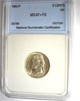 1943-P Nickel NNC MS-67+ FS LISTS FOR $900