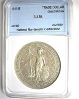 1911-B Trade Dollar NNC AU-58 Great Britain