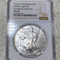 2020-P Silver Eagle NGC - MS69