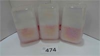 (3) Iridescent Pink Art Glass Bag Vase