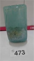 Iridescent Glass Blue Green Bag Vase