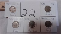 5 Buffalo Nickels - SEE DESCRIPTION