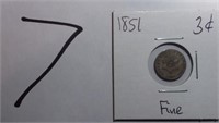 1851 Three Cent Silver FIne