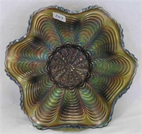 Peacock Tail 7" ruffled bowl w/ "Horlacher"