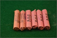 6 rolls Wheat Cents 1952,53d,58,56,50s,49d