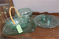SET OF HEAVY GLASS SERVING BOWLS AND DISHES