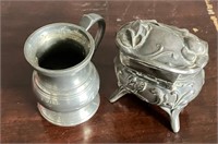 Pewter pill box and mug