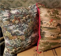 Pair hunt scene decorative pillows clean