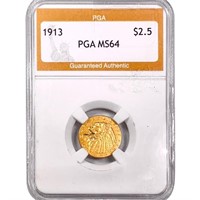 1913 $2.50 Gold Quarter Eagle PGA MS64