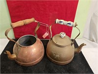 *2 COPPER TEA POTS 1 NO LID