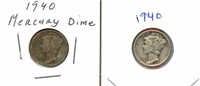 Pair of 1940 Mercury Silver Dimes