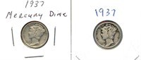 Pair of 1937 Mercury Silver Dimes