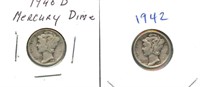 Pair of Mercury Silver Dimes - 1940-D & 1942
