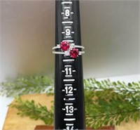 Rhodium over .925 Sterling Silver Ruby and White