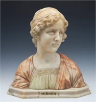 "Mignon" Alabaster and Marble Bust Signed Bessi.