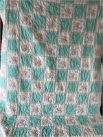 Vintage Baby Quilt Blanket Mice & Hearts Teal Blue