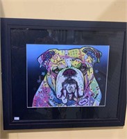 Framed psychedelic bulldog, modern print,