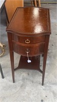 Mahogany Leather Top Two Drawer End Table