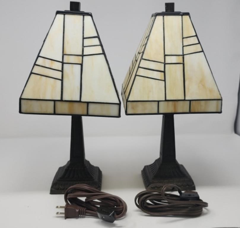 Pair Stained Glass Lamps 15" tall