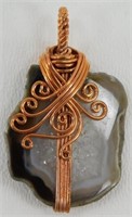 Agate Geode Copper Wire-Wrapped Pendant