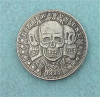 3 Skulls Hobo Style Art Dollar Coin