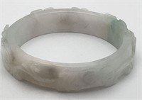 Carved White Jade Bangle Bracelet