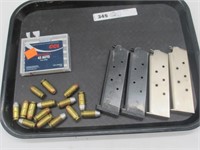 25 ROUNDS OF 45 AUTO + 4 1911 MAGS (2 ARE COLT)