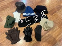 Men’s gloves size small, hats & scarf