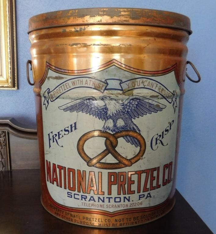 1920s National Pretzel Co Advertising Tin Scranton