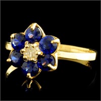 14K Gold Ring with 1ct Sapphire & 0.1ct Diamond