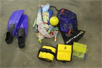 (4) Assorted Life Vests, Snorkels & Fins