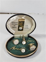 Mother Of Pearl 18Kt GF Mens Accessory Set