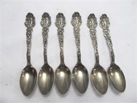 6pc Set Antique Sterling Silver Ornate Spoons
