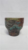 Raku Art Pottery Vase Copper Metallic & Turquoise