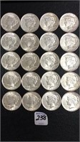 Lot of 20 Uncirculated 1924 Peace Silver Dollars