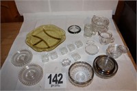 Salts, coasters, serving platter, and silver