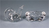 Steuben Glass Snail + Heart Paperweights