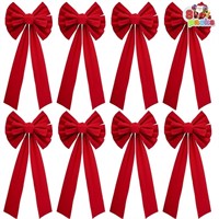 JOYIN 8 Pack Christmas Red Velvet Bows, 26" Long