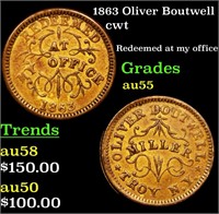 1863 Oliver Boutwell Civil War Token 1c Grades Cho