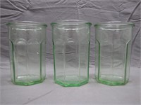 3 Green Vintage Glass Cups Glasses