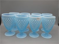 Fenton blue opal Hobnail Stemmed goblets (8)