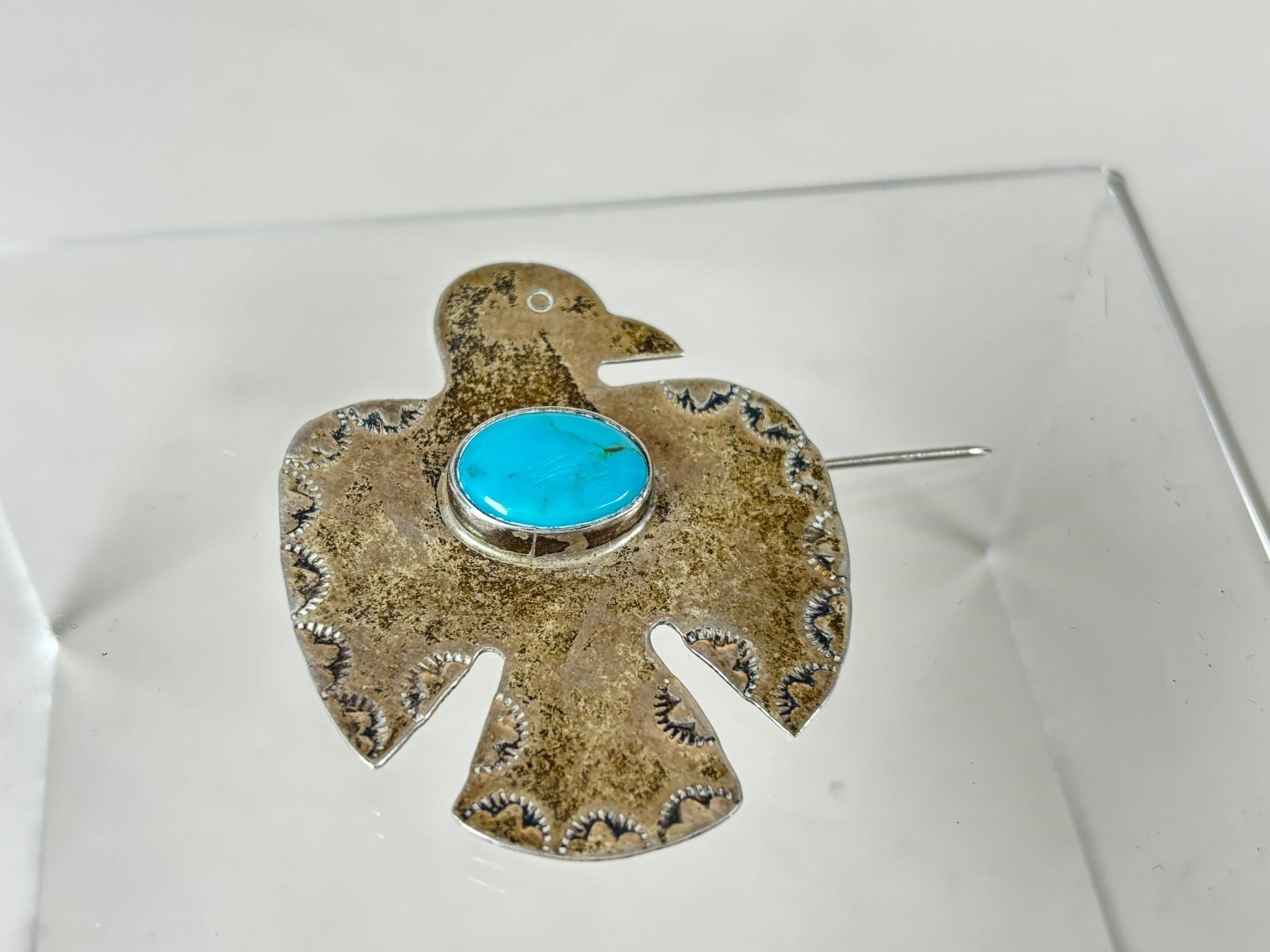 Sterling and Torquoise Thunderbird Pin