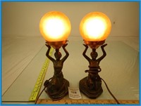 2 ANTIQUE BED LAMPS WITH GLOBES- BOTH WORK
