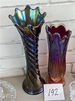 Pair of Carnival Glass Vases - Right has chip