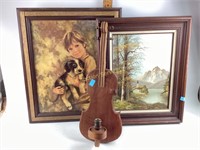 Wooden Violin Candle Holder, Church Oil Painting