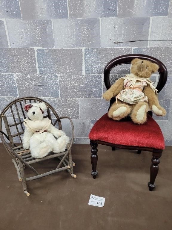 Doll chairs and plush bears