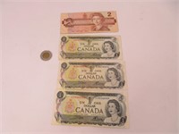 3 billets 1$ et un billet 2$ Canada