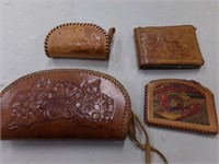 4 hand sewn leather wallets,& coin purses